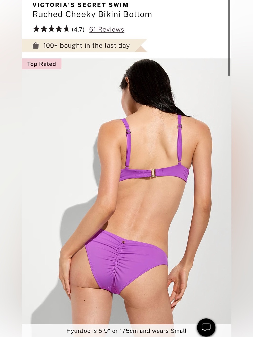 NWT Victorias Secret Gumdrop Purple Ruched Cheeky Bikini Bottom size Large